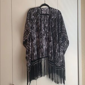 Animal print beaded fringe kimono